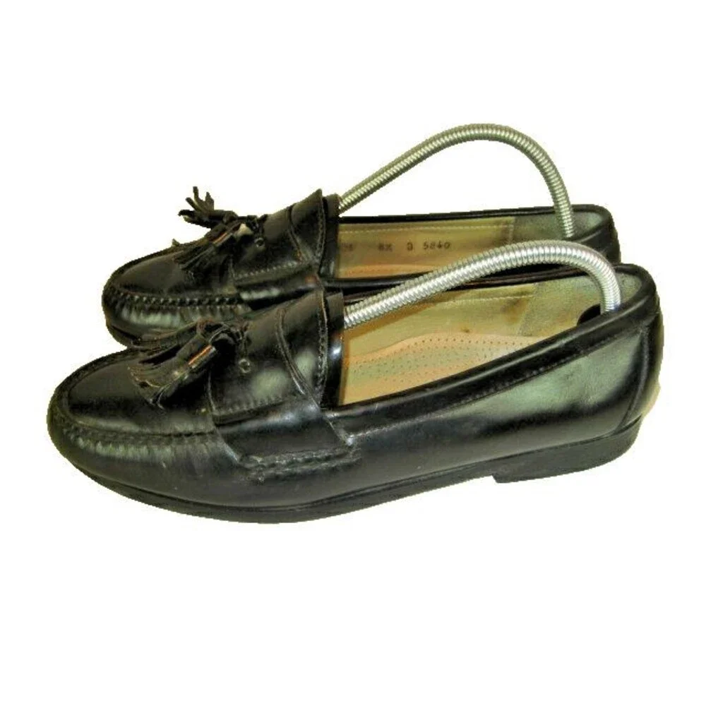 Mens Cole Haan Black Leather Tassel Loafers Shoes sz 9D